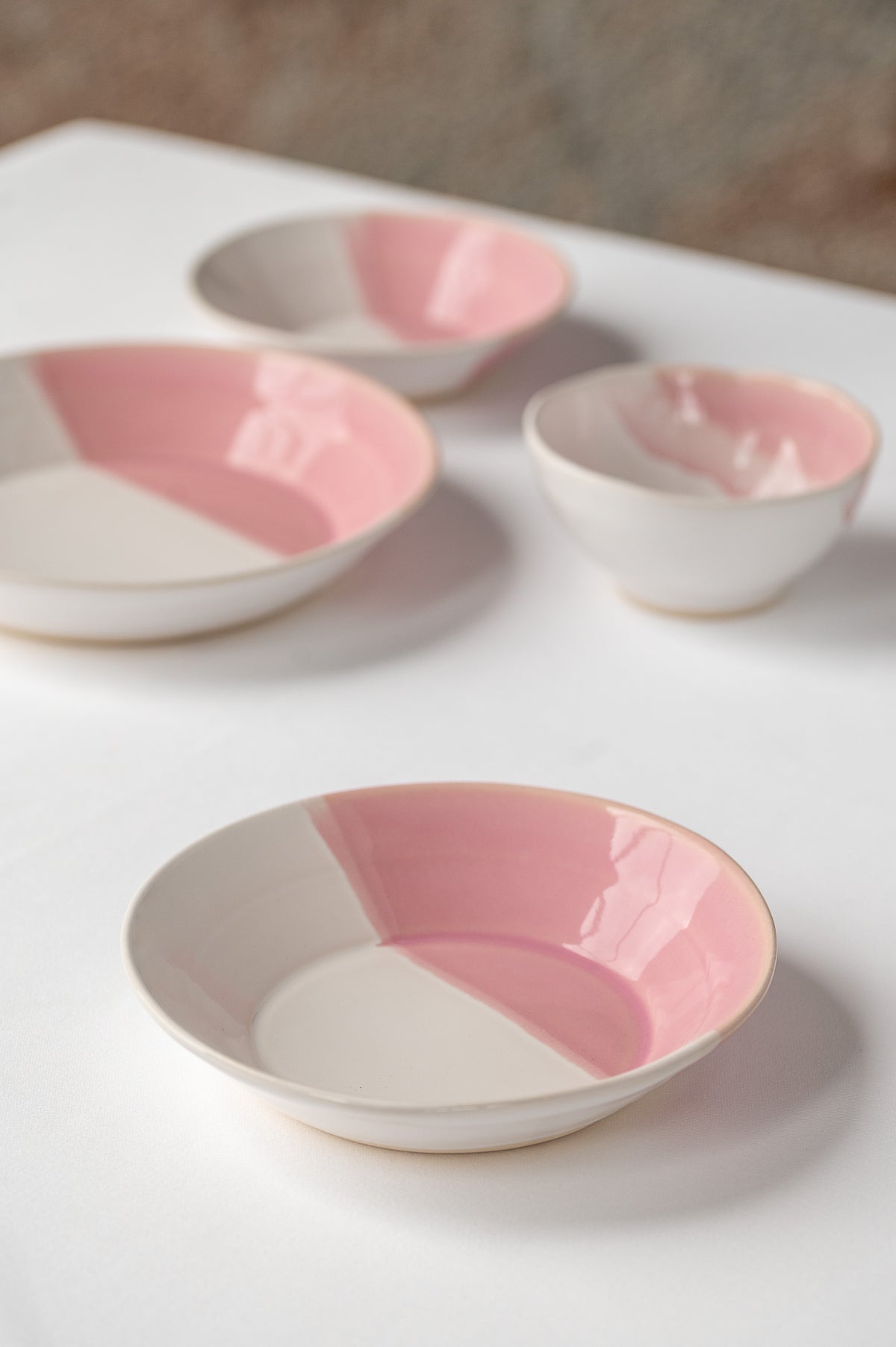 Large Handmade Stoneware stacking bowl  Pink