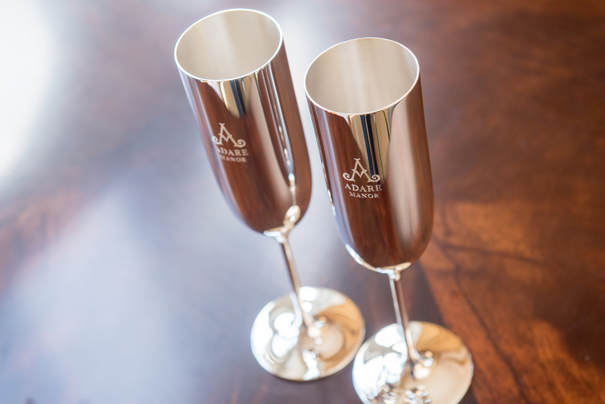 Silver Adare Manor Branded Champagne Flutes