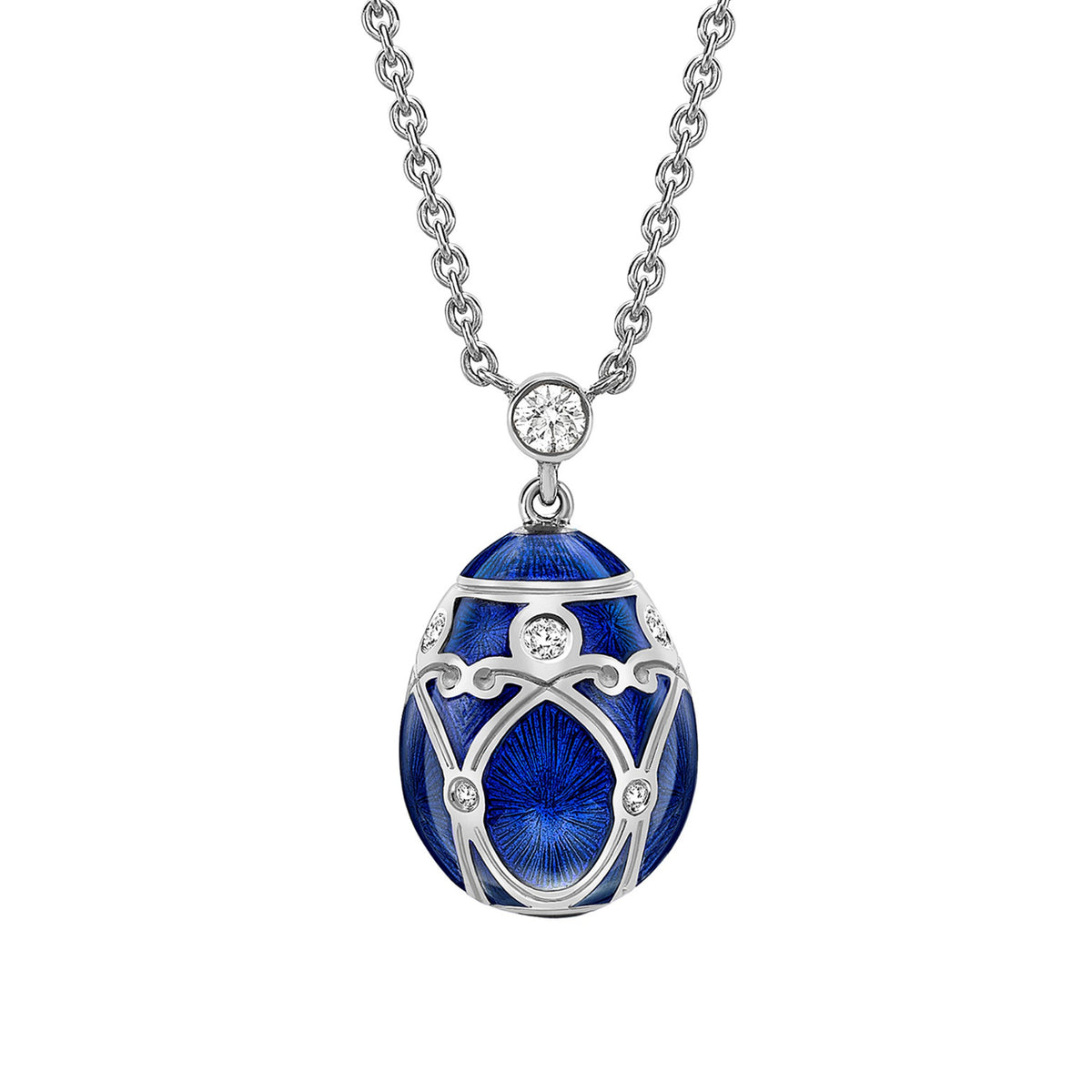 Fabergé Heritage Palais White Gold Diamond & Royal Blue Enamel Petite Egg Pendant