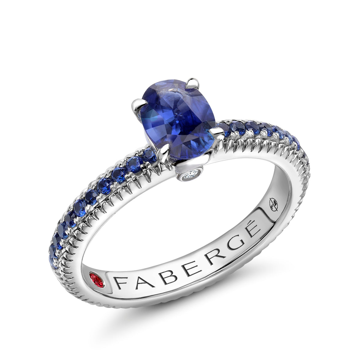 Fabergé Fluted Blue Sapphire Ring with Blue Sapphire Shoulders