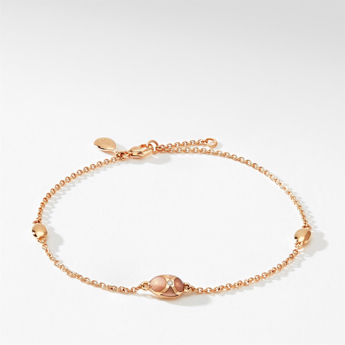 Fabergé Heritage Rose Gold Diamond & Pink Guilloché Enamel Chain Bracelet