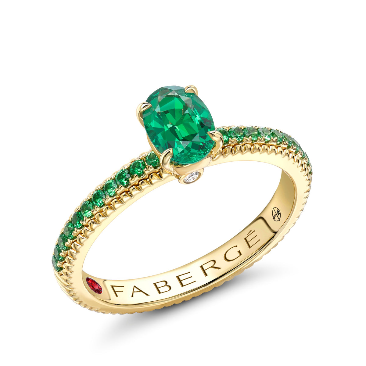 Fabergé Fluted Emerald Ring with Tsavorite Shoulders
