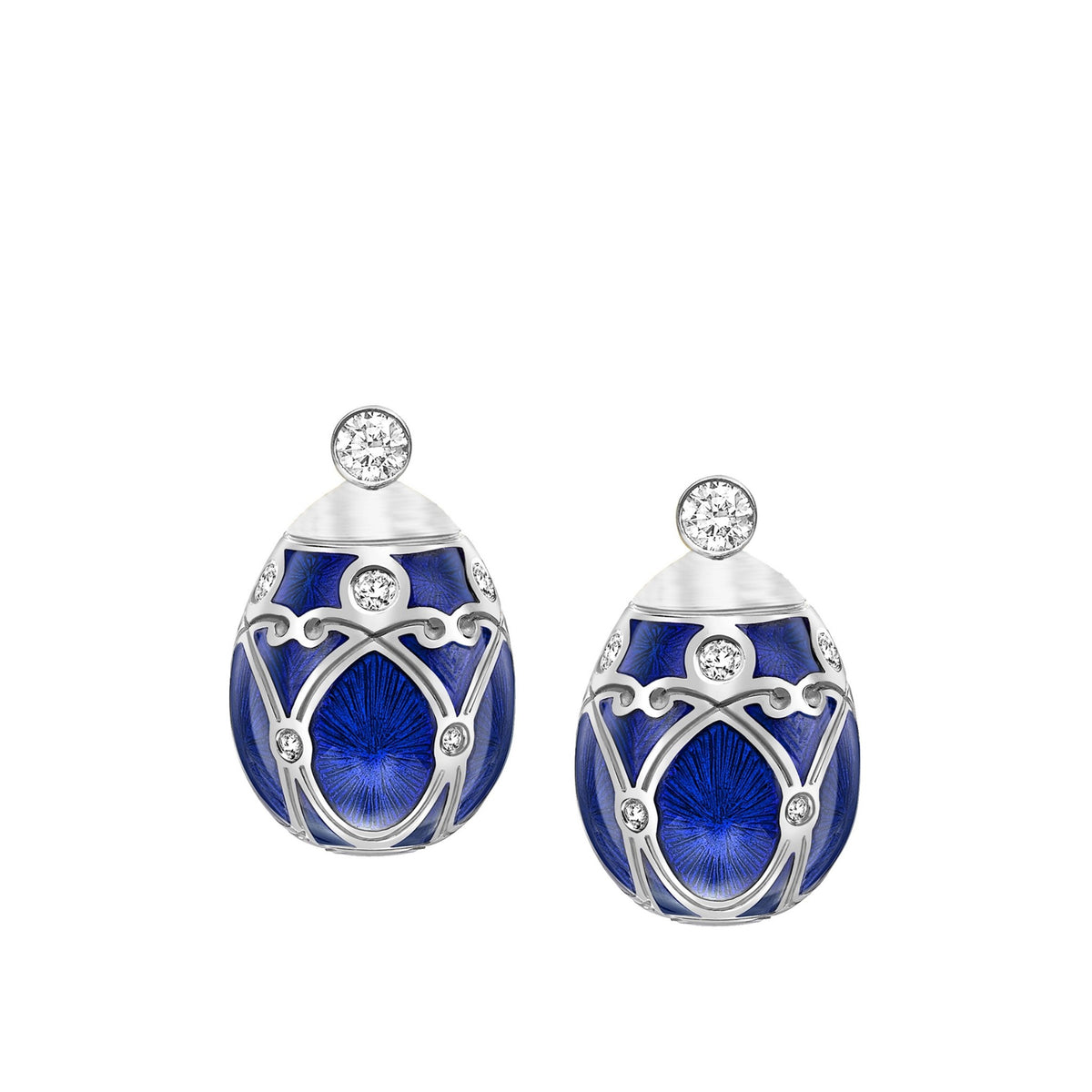 Fabergé Heritage White Gold Diamond and Royal Blue Guilloché Enamel Earstuds