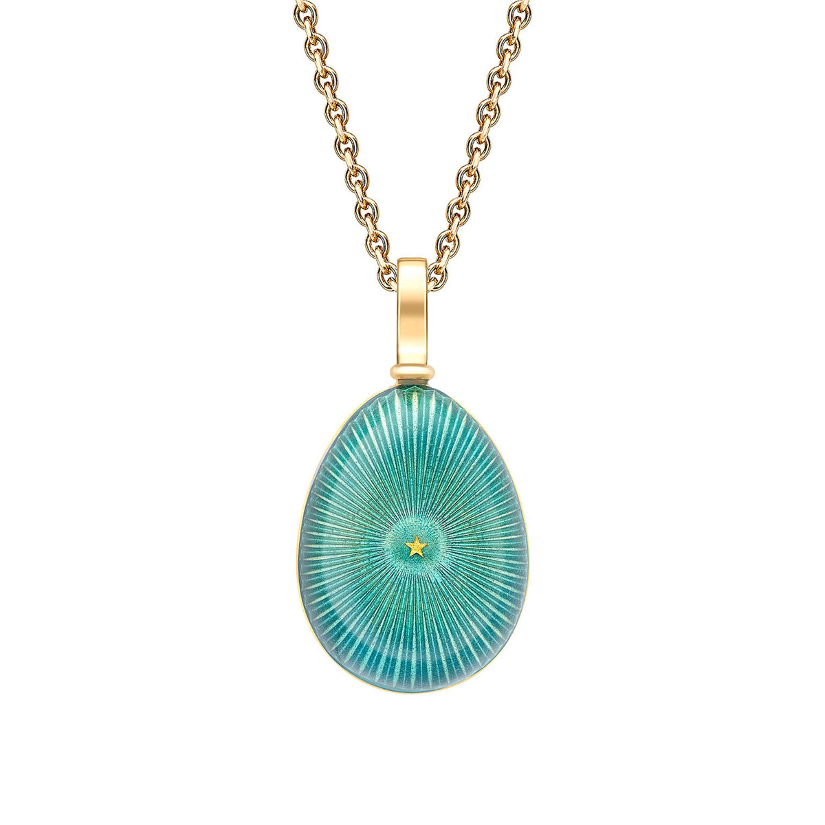 Fabergé Heritage Yellow Gold & Teal Enamel Starburst Egg Pendant