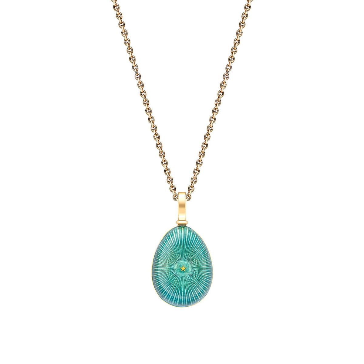 Fabergé Heritage Yellow Gold & Teal Enamel Starburst Egg Pendant