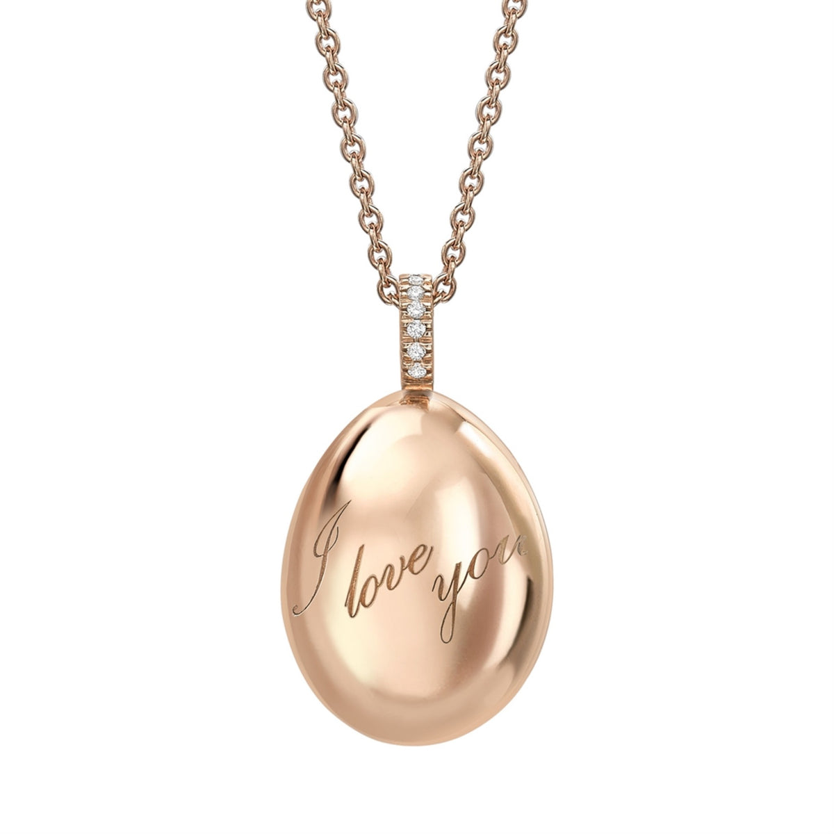 Fabergé Essence Rose Gold I Love You Egg Pendant