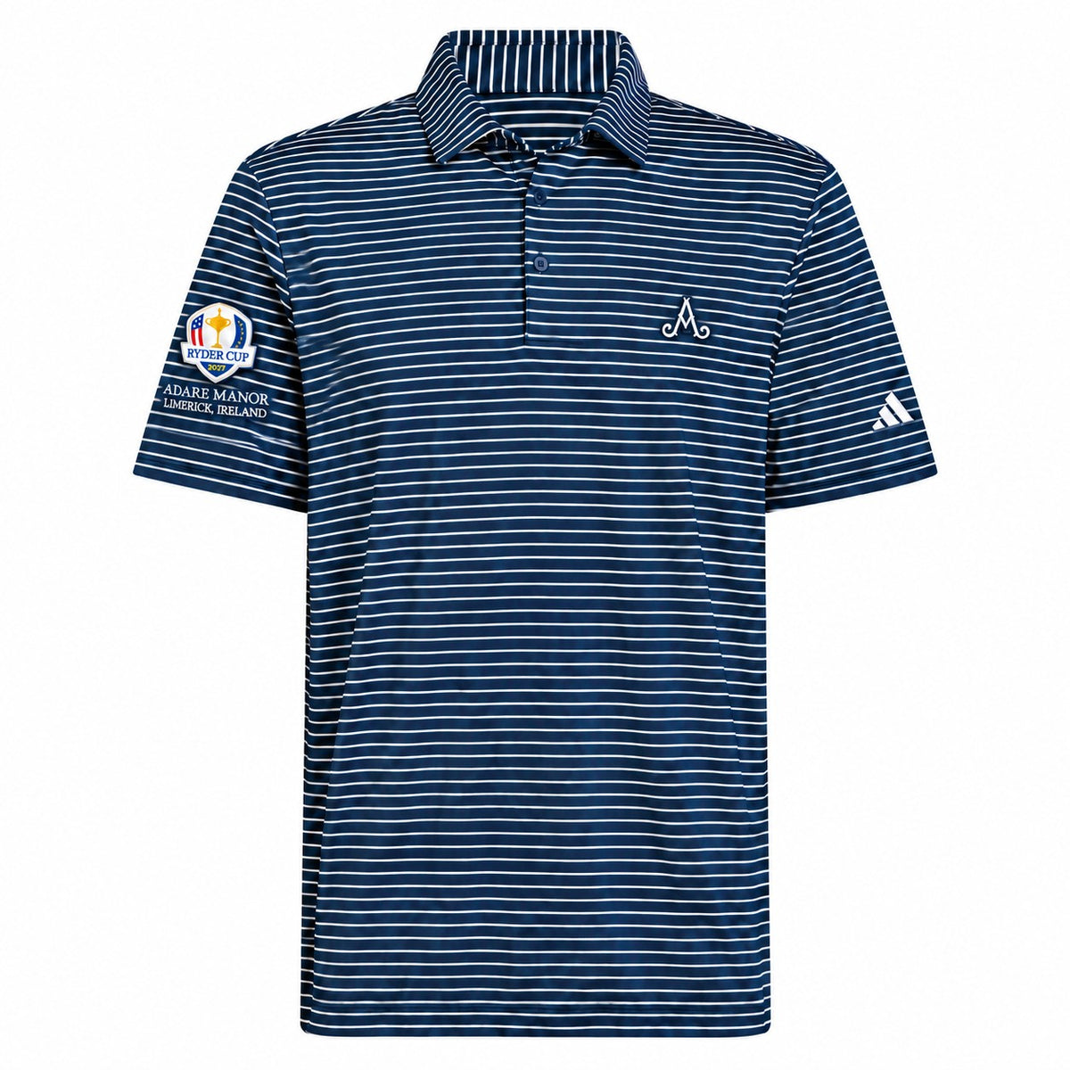 Ryder Cup 2027-  Adidas Mens Adare Manor Navy & White stripe polo
