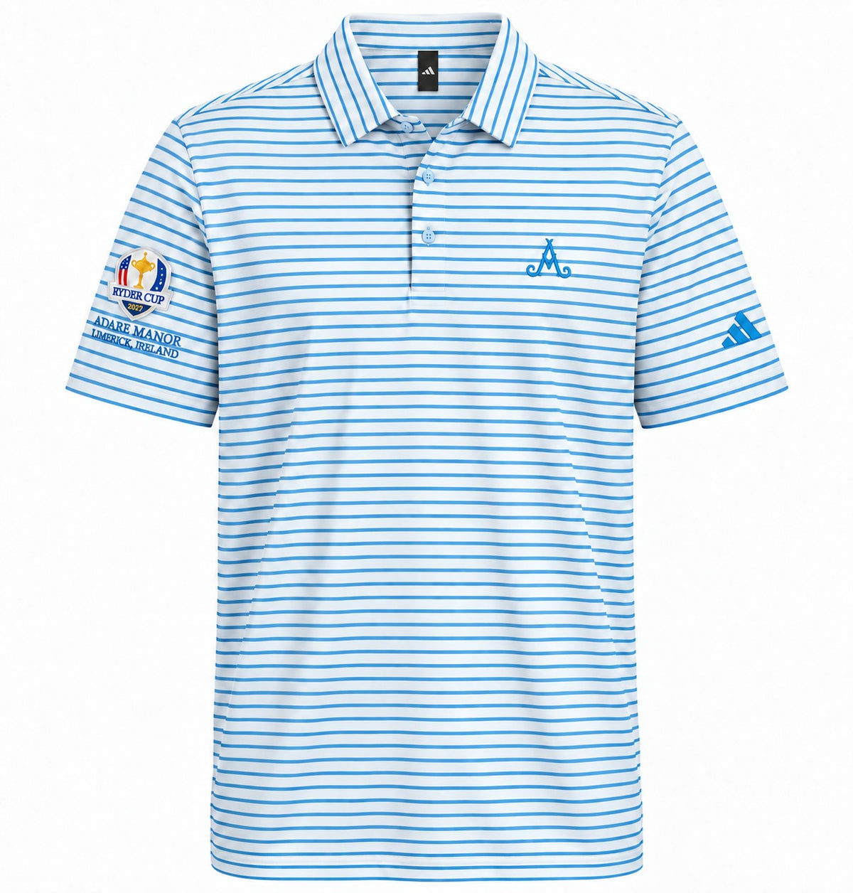 Ryder Cup 2027-  Adidas Mens Adare Manor Blue stripe polo