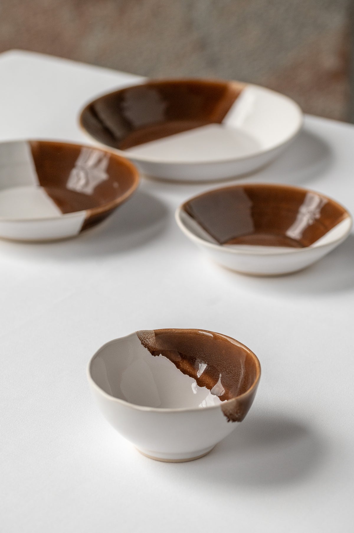 Small Handmade Stoneware stacking bowl  brown