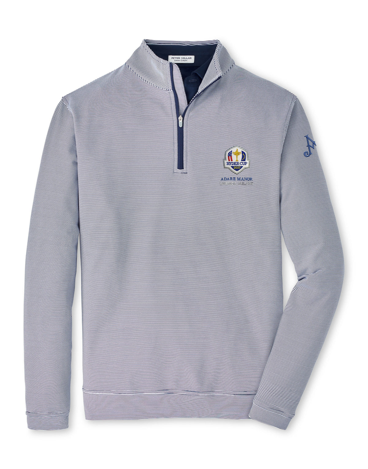 Ryder Cup 2027- Navy &amp; White Sugar Stripe 1/4 Zip Pullover