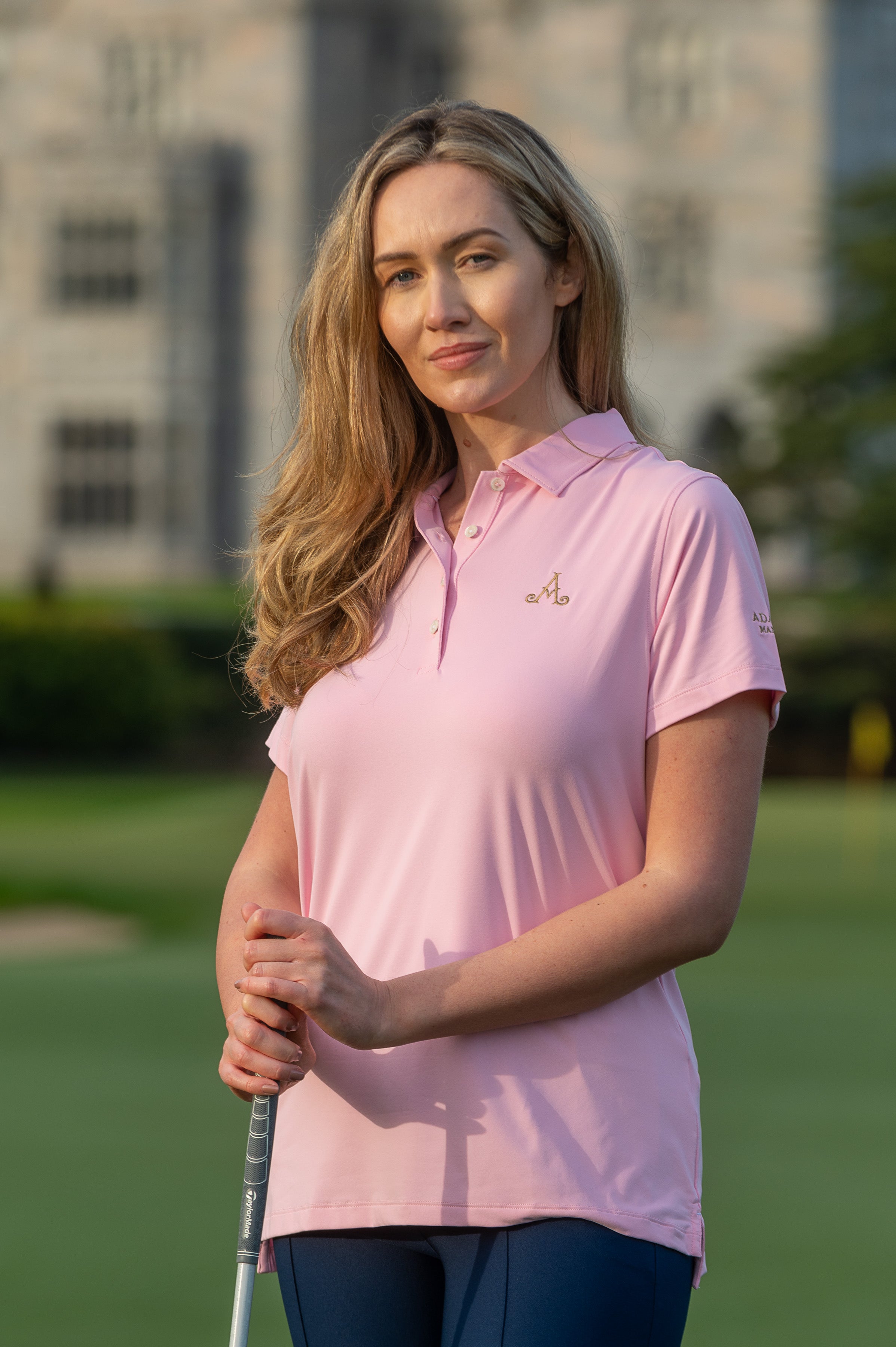 Ladies pink polo shirt best sale