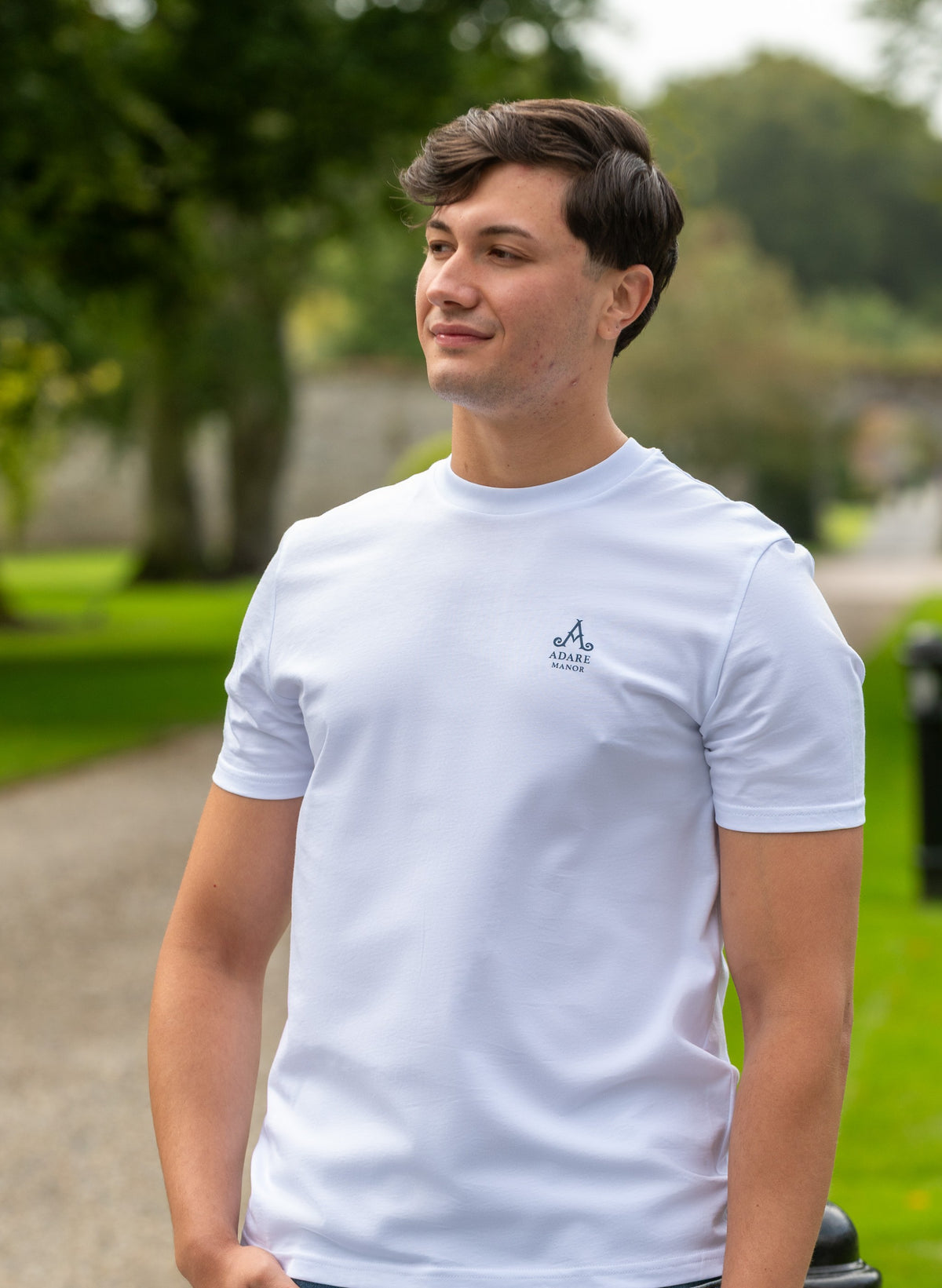 Adare Manor - Mens Organic Cotton T-Shirt with Navy logo
