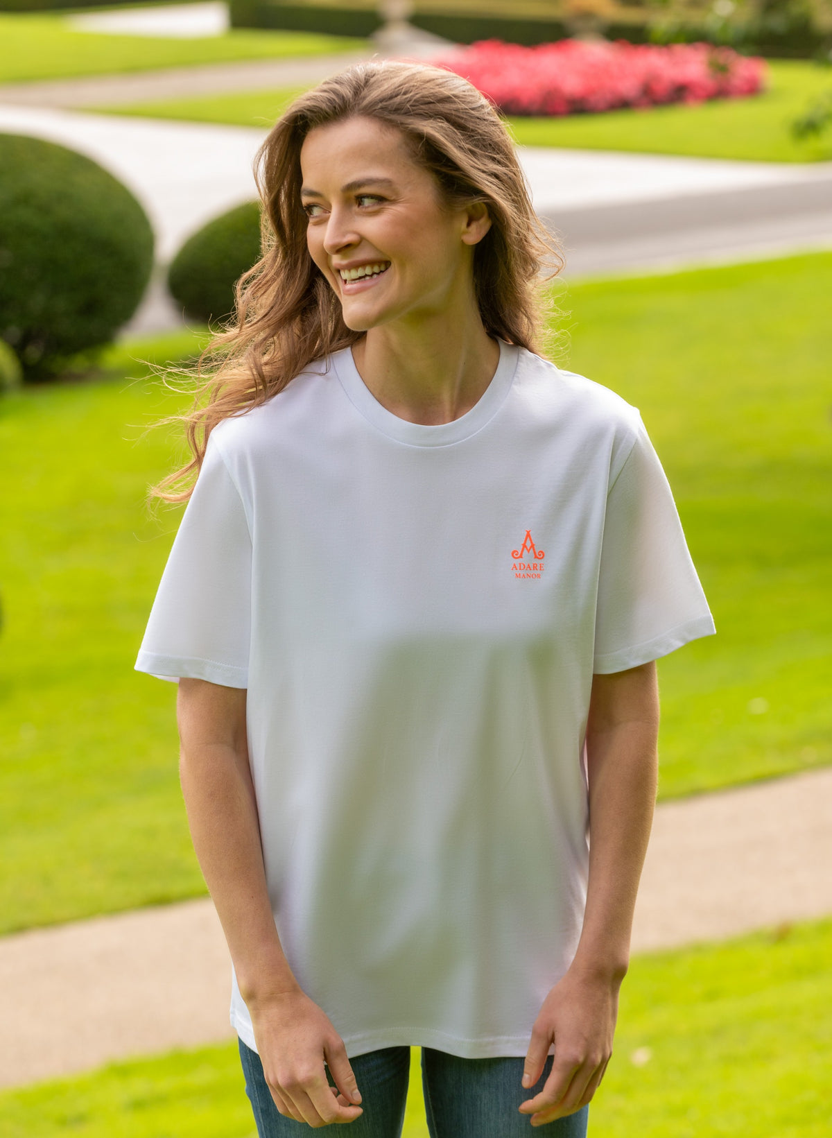 Adare Manor - Ladies Organic Cotton T-Shirt with Orange logo