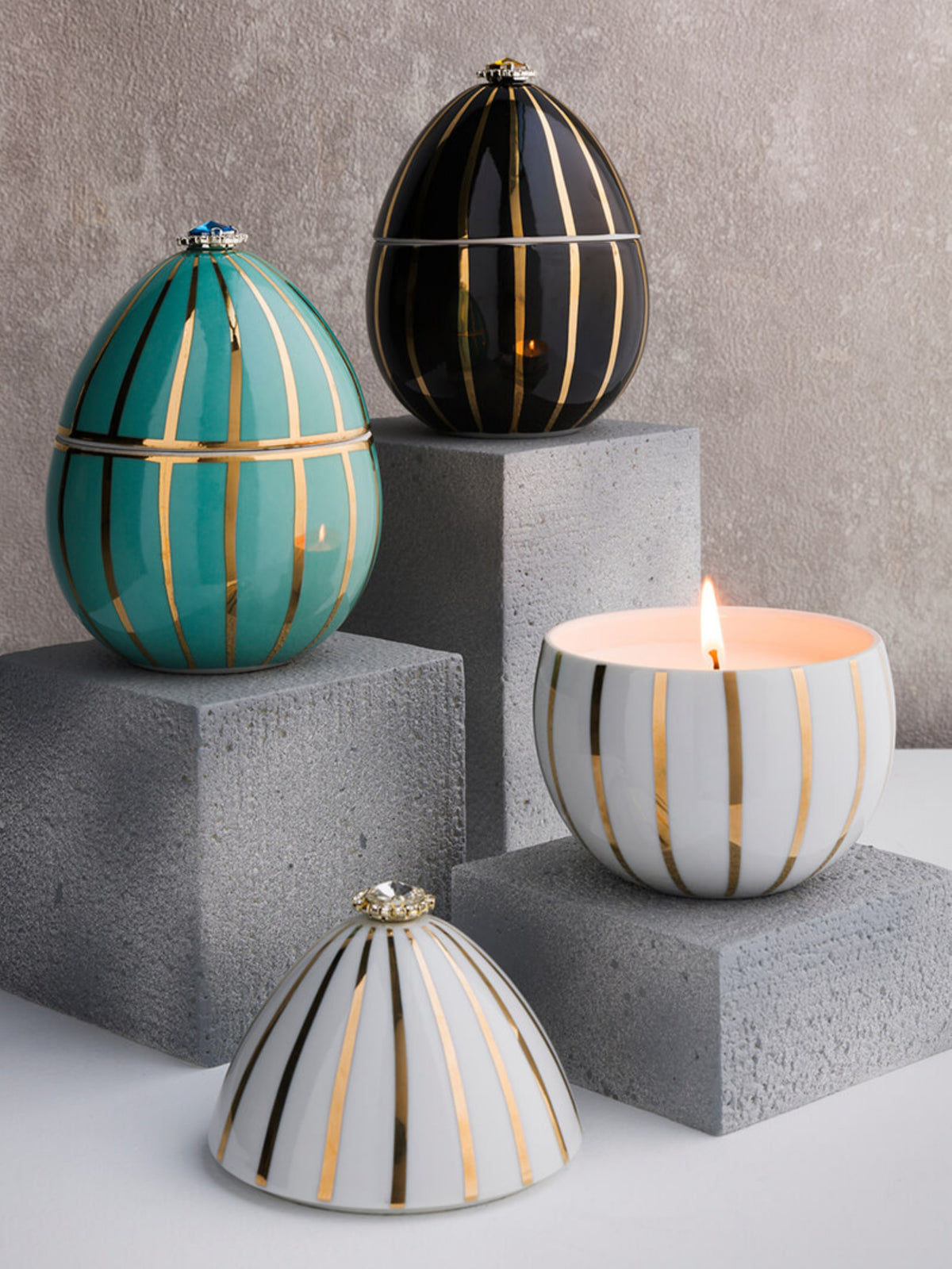 Ladenac Candle- Turquoise with Golden stripes